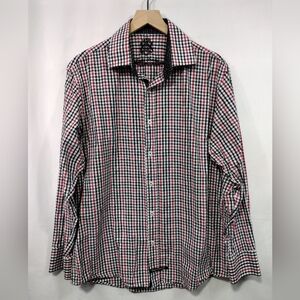 English Laundry Plaid Retro Button Shirt Mens 16 Red Black 90s Y2K Casual Office
